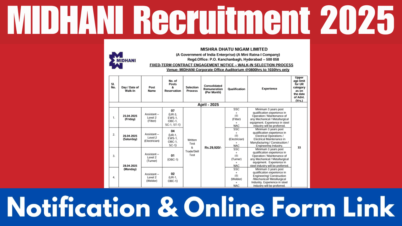 MIDHANI Recruitment 2025