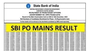 SBI Bank PO Mains Exam Result