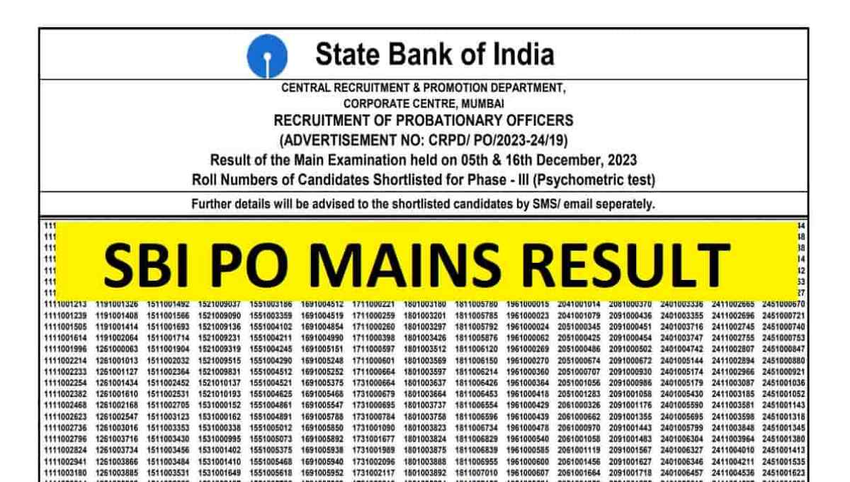 SBI Bank PO Mains Exam Result