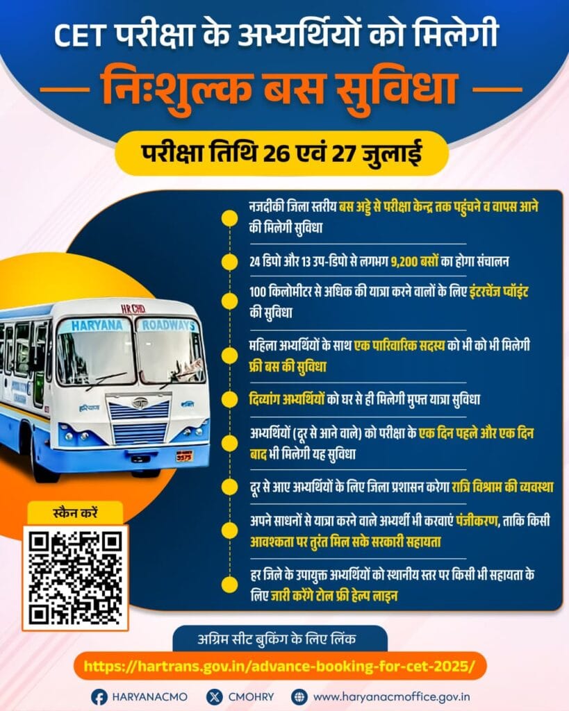 HSSC CET Free Bus Pass Registration 2025 District Level Helpdesk Numbers List 1 HSSC CET Free Bus Pass Notice