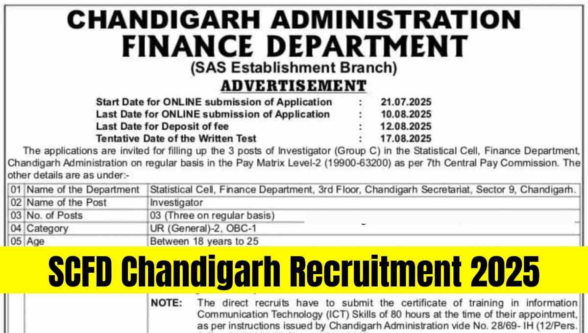 SCFD Chandigarh Recruitment