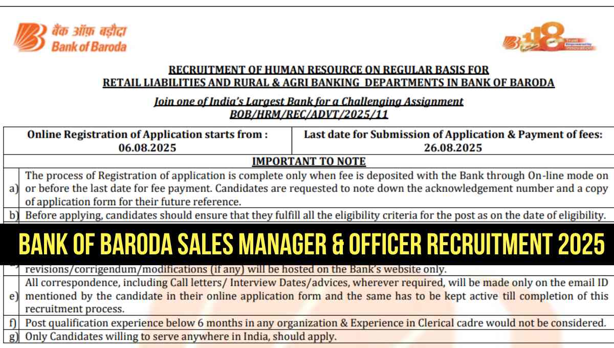 Bank of Baroda Sales Manager & Officer Recruitment