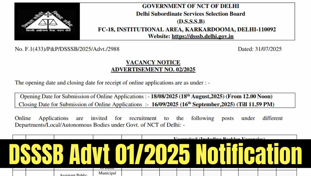 DSSSB Advt 012025 Notification