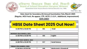 HBSE 10th & 12th Class Date Sheet 2025