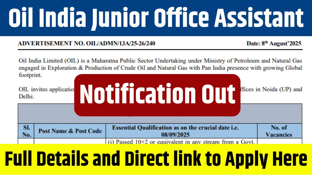 Oil India Junior Office Assistant