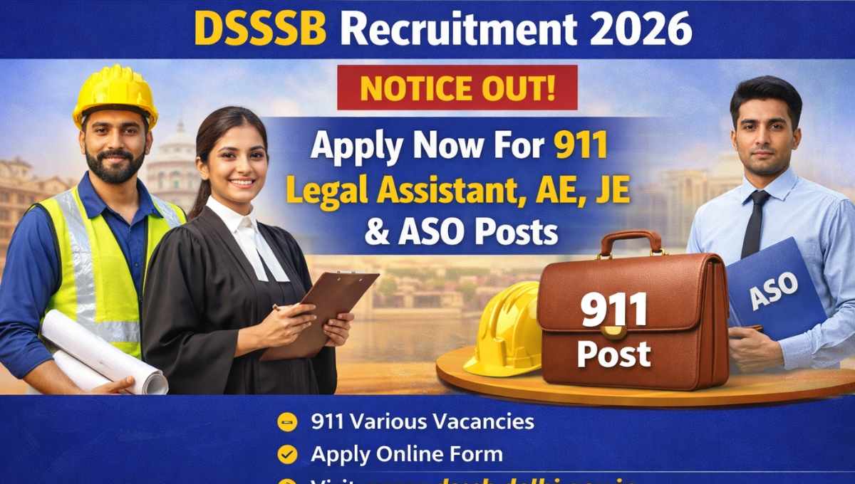 DSSSB Recruitment 2026 Notice Out for 911 Legal Assistant, AE, JE & ASO Posts