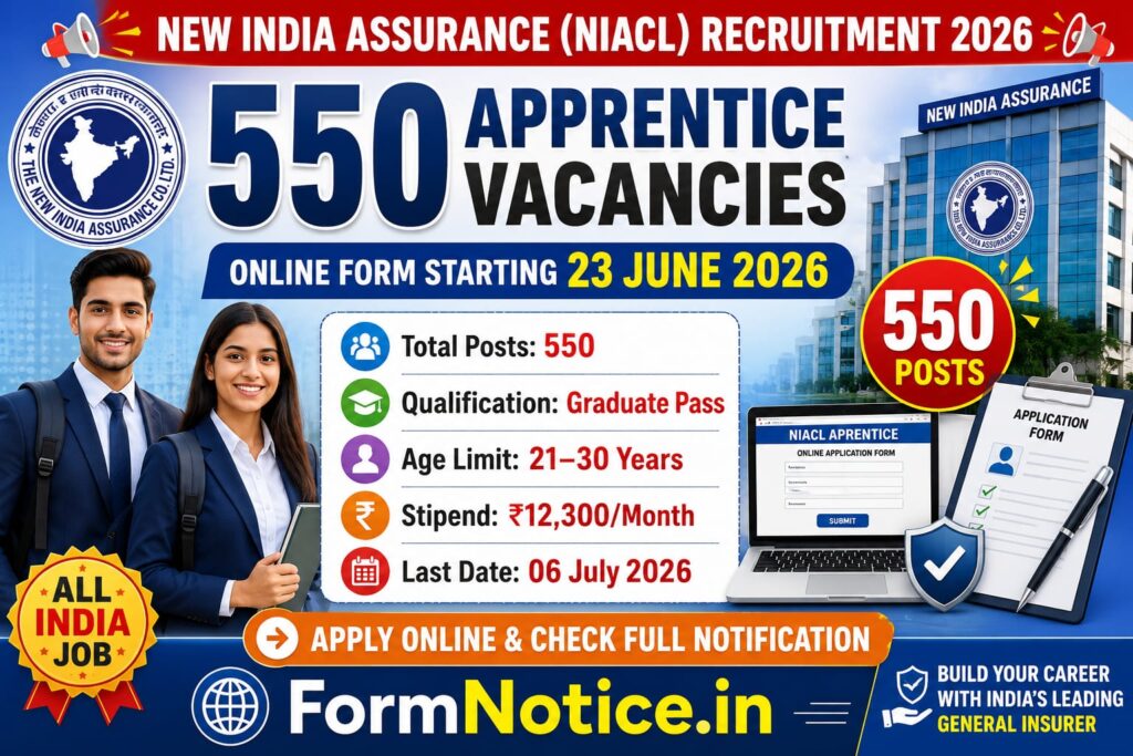 NIACL Apprentice Recruitment 2026 Notification OUT, Apply Online Form 550 Post 1 NIACL Apprentice Recruitment 2026