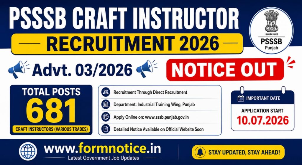 PSSSB Craft Instructor Recruitment 2026 Notification OUT for 681 Posts, Apply Online Form 1 PSSSB Craft Instructor Recruitment 2026