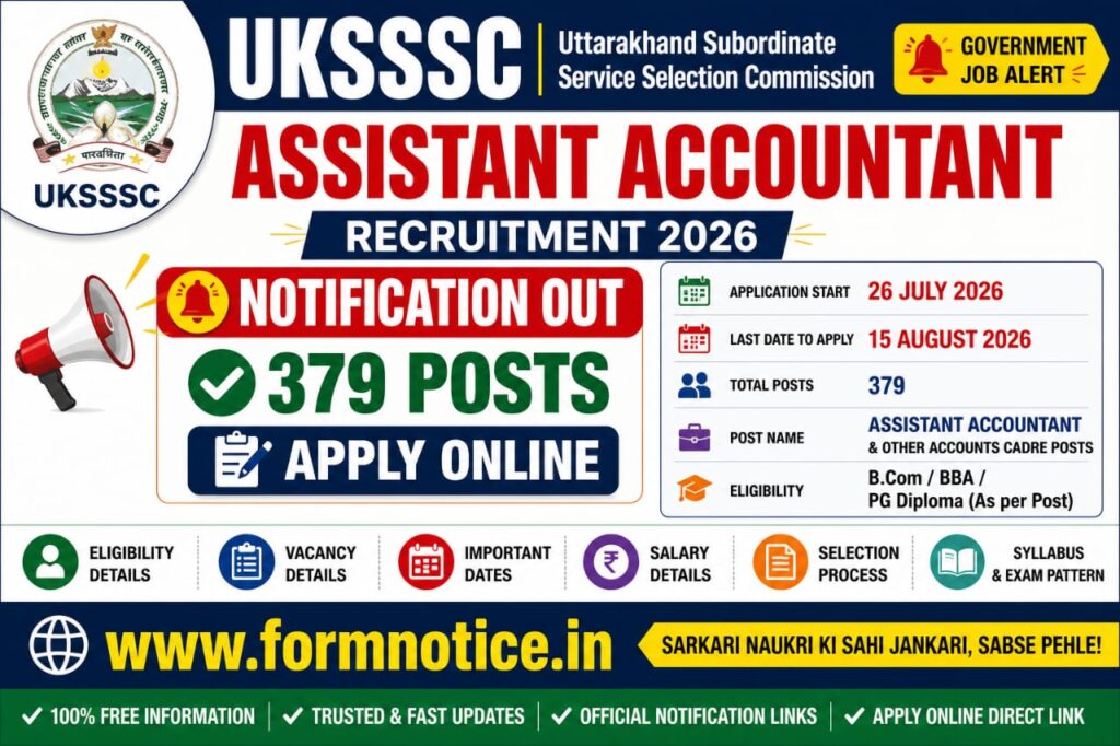 UKSSSC Assistant Accountant Recruitment 2026 Notification OUT For 379 Posts, Apply Online 1 UKSSSC Assistant Accountant Recruitment 2026