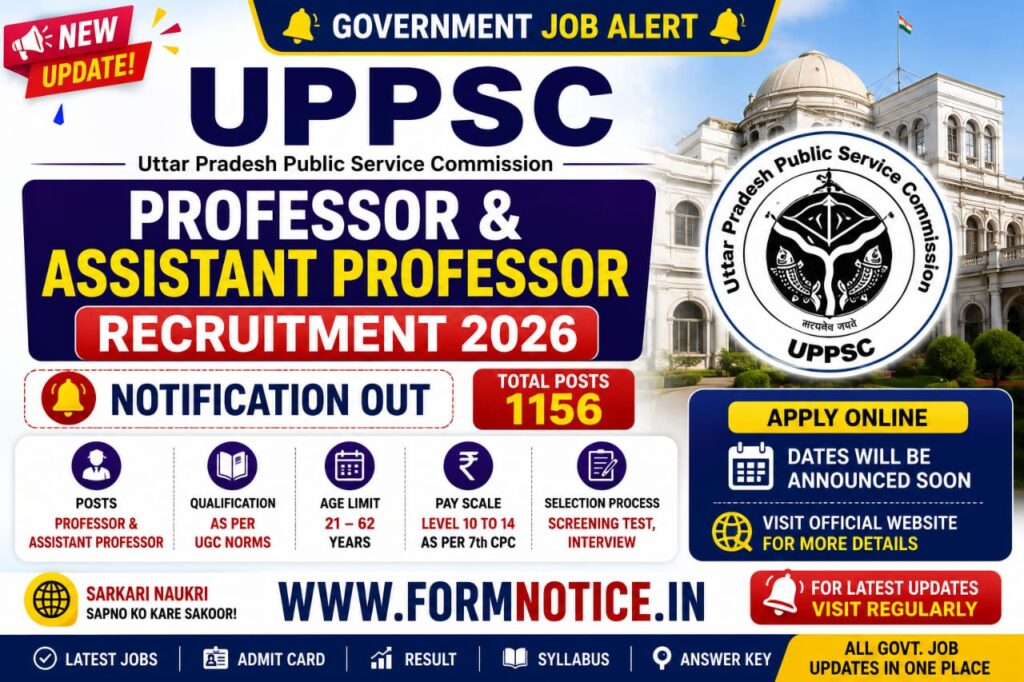 UPPSC Professor & Assistant Professor Recruitment 2026 Notification OUT For 1156 Posts, Check Eligibility Details Apply Online Form 1 UPPSC Professor & Assistant Professor Recruitment 2026