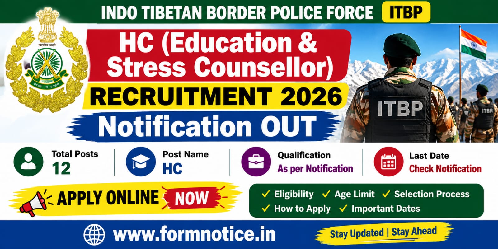 ITBP HC Education & Stress Counsellor Recruitment