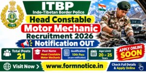 ITBP Head Constable Motor Mechanic Recruitment 2026