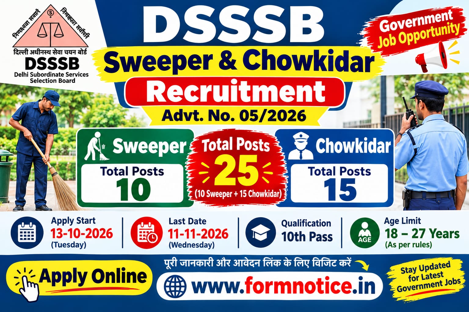 DSSSB Sweeper and Chowkidar Recruitment 2026